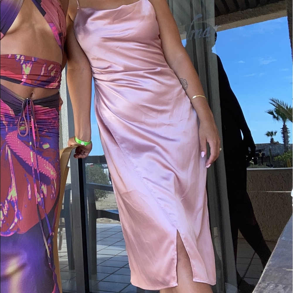 Satin pink slip dress